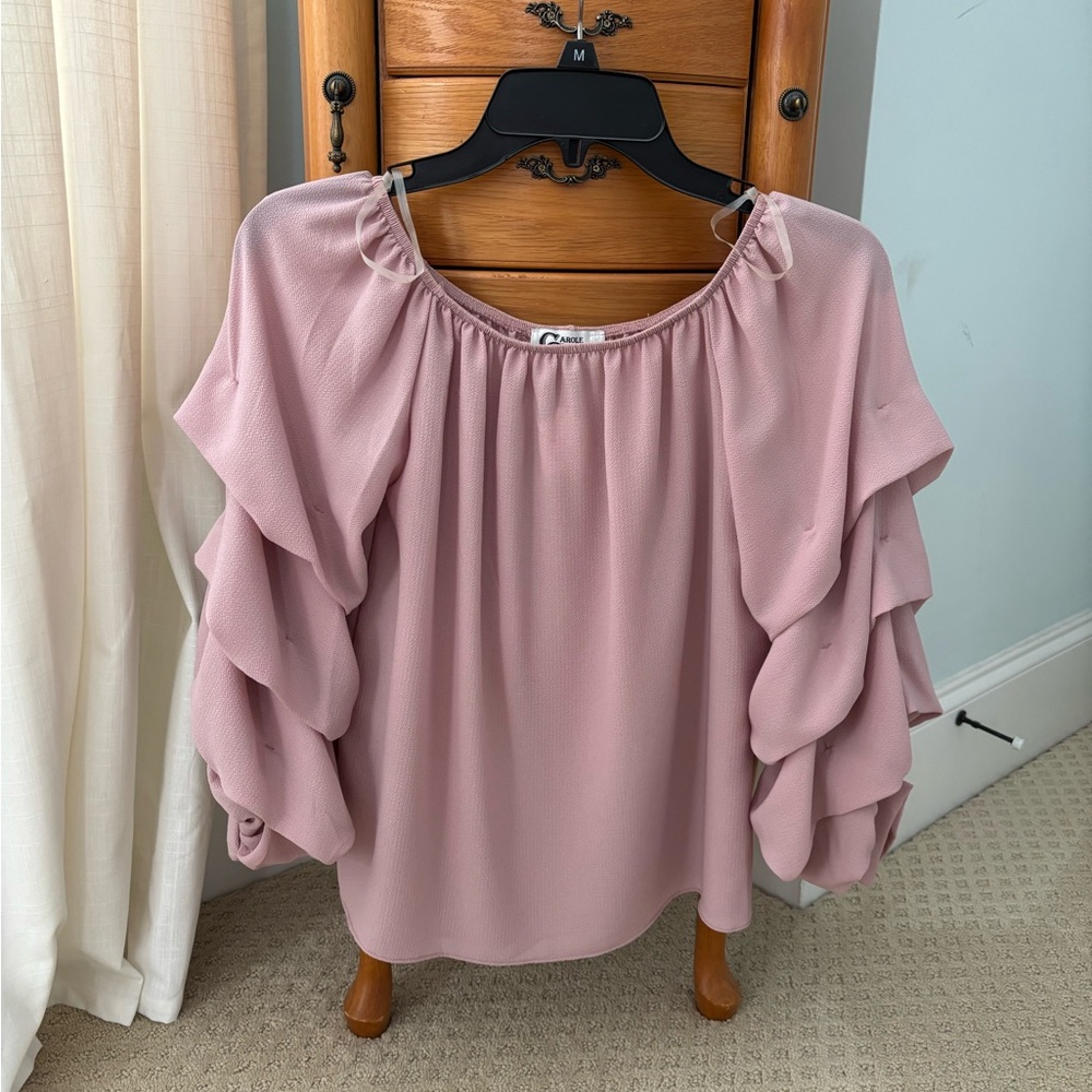 Elegant Pink Ruffle Sleeve off shoulder Top